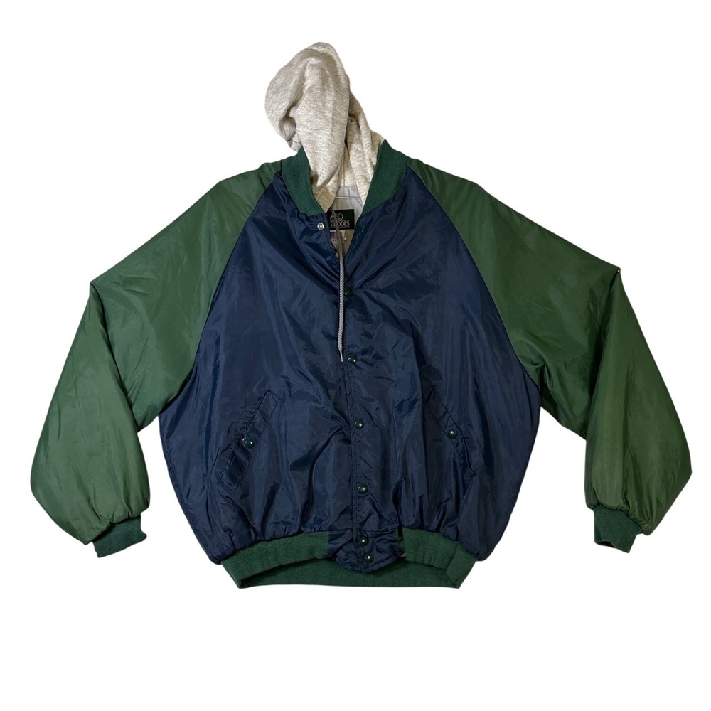 Vintage Bass Pro Shops Outdoors Bomber Jacket Hooded Navy Green XL Made in USA